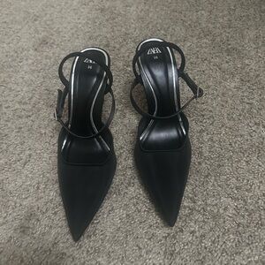 ZARA Black Pointed Ankle-Strap Heels